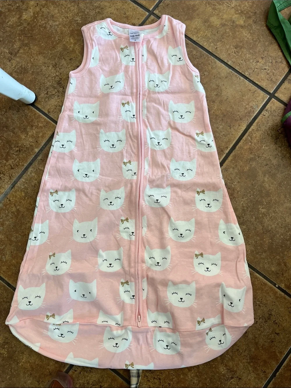 Carter's Pink Cat Print Sleeveless Sleep Sack with Gold Bow Accents Size 6-9M